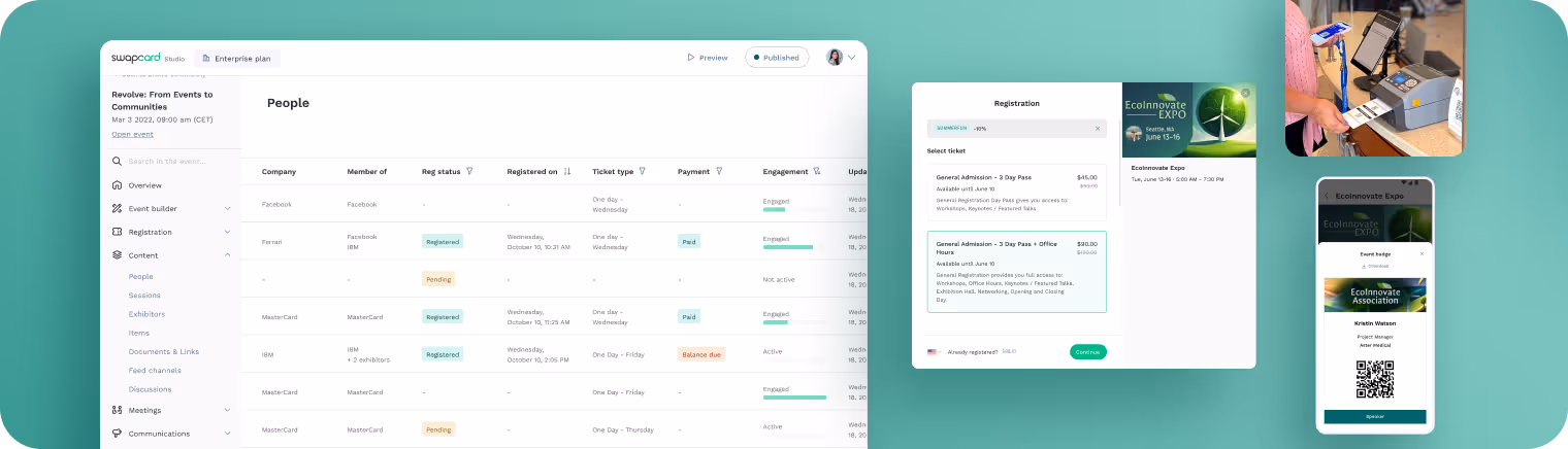 Visual interface of Swapcard's event registration platform